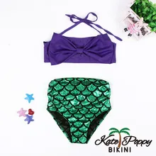 KatePoppy/купальник из 2 предметов для девочек, детский хвост русалки купальные костюмы, Infantil, детское бикини, комплект, необычный костюм купальник для девочек