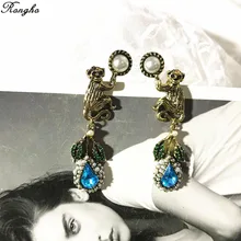 Модные брендовые винтажные металлические жемчужные серьги-гвоздики в виде обезьяны для женщин, очаровательные ювелирные изделия, серьги в форме хрустального листа, кулон, золотые серьги