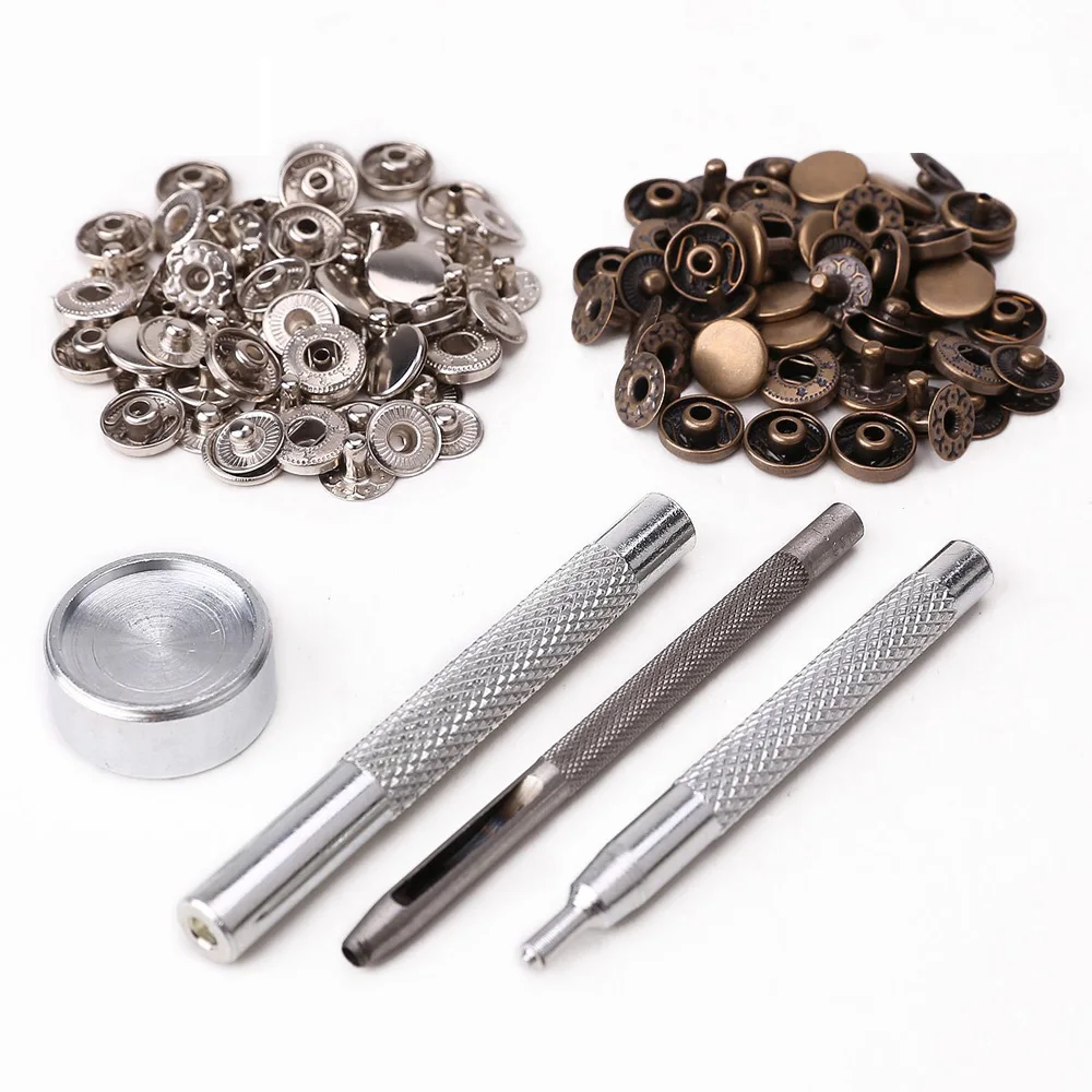 50 set Metal Snap Button Press Fasteners Buttons+Tool To Fix Leather For Leather 655, 831 Button