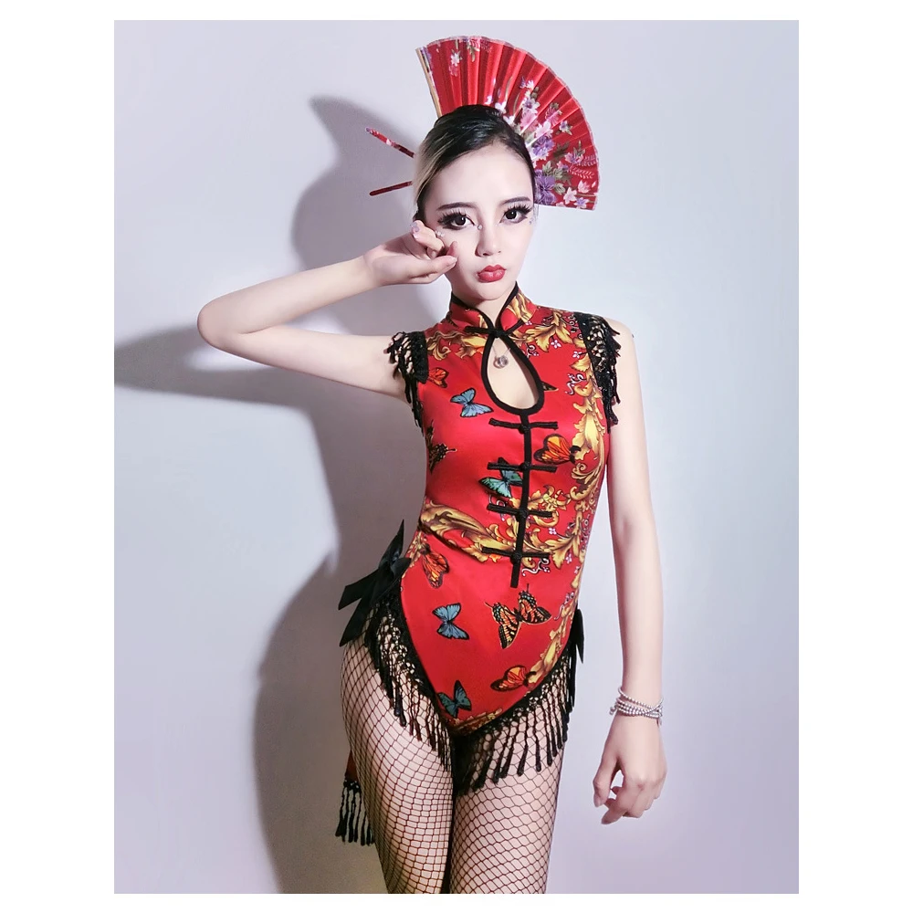 Бар певица cheongsam кисточки подключен танцевальные костюмы ночное шоу костюмы Новый карнавальный костюм