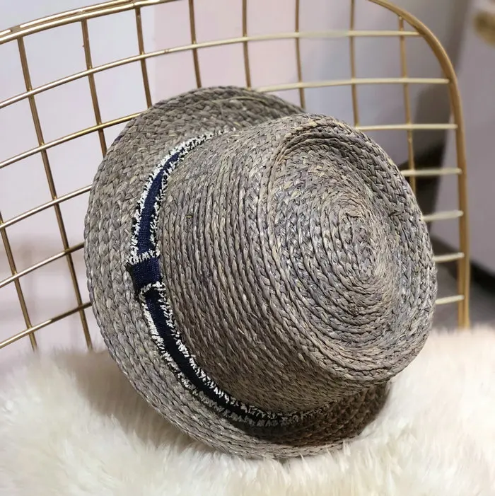 Модный корейский сухой джинсовый женский летние соломенные шляпы плоские женские шляпы от солнца Raffia бантик пляжные кепки Chapeau Femme
