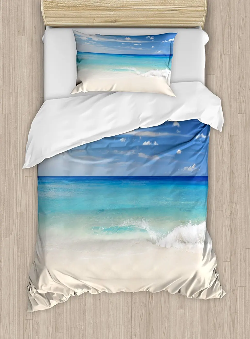 Ocean Duvet Cover Set Tropic Ocean Style Sandy Shore and Sea with Waves