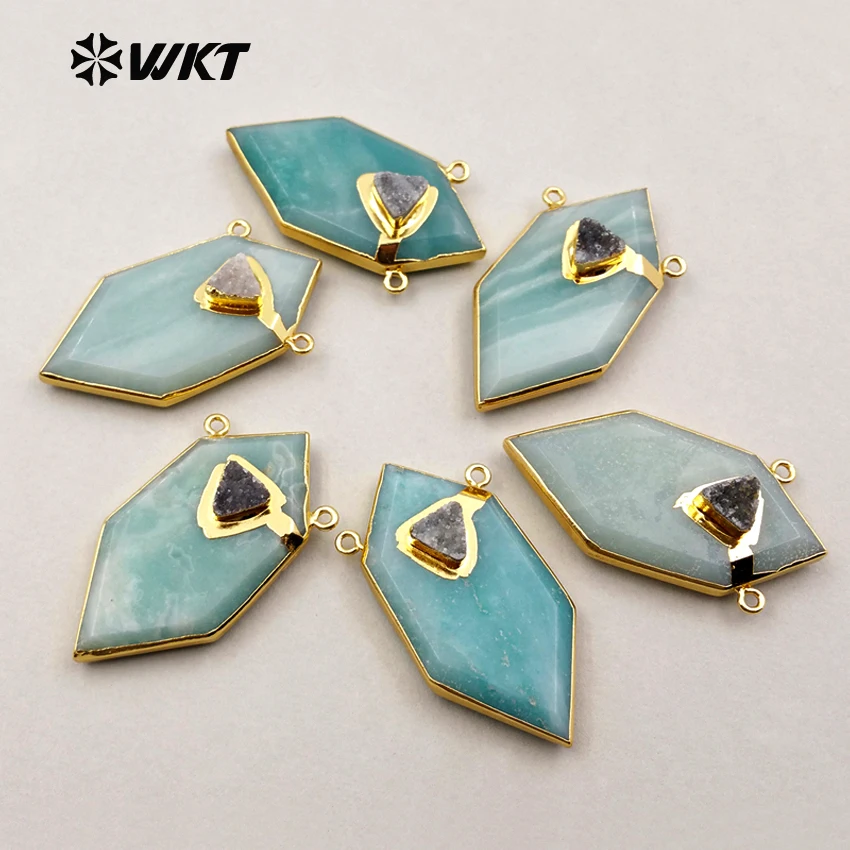 

WT-P1243 High Quality Natural Amazonite Stone Pendant Double Loops Pendant With Tiny Druzy Stone For Jewelry Making Pendant