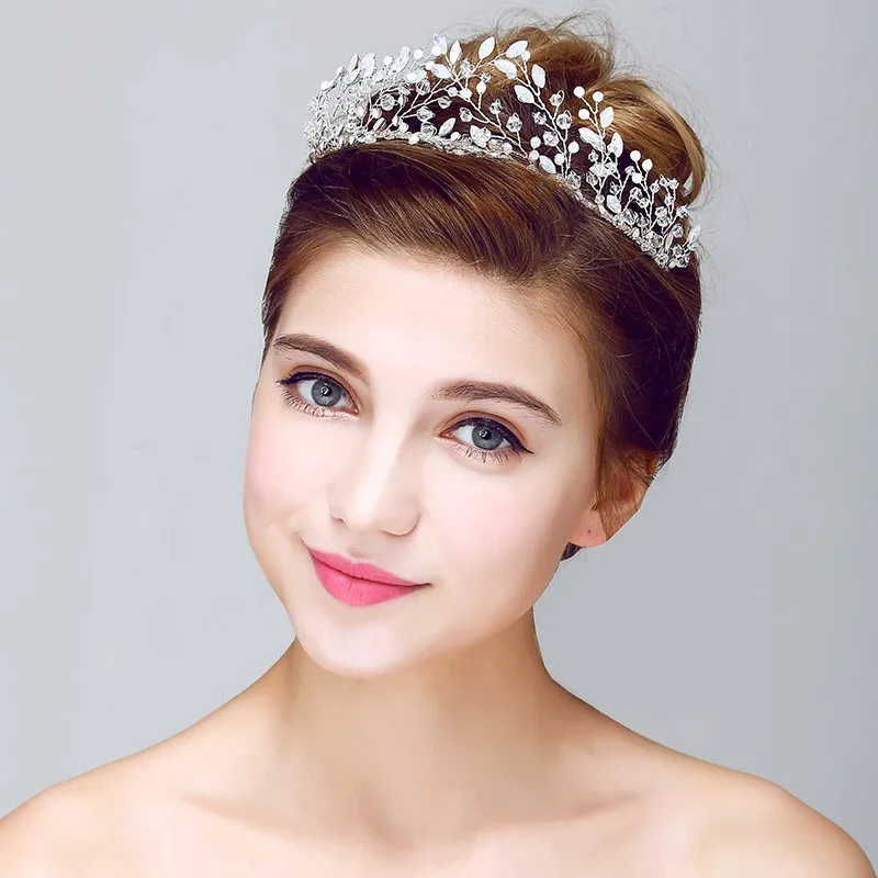 Handmade Crystal Princess Tiara Crown Silver Wedding Hair Accessories Bridal Headband Rhinestone Women Tiaras