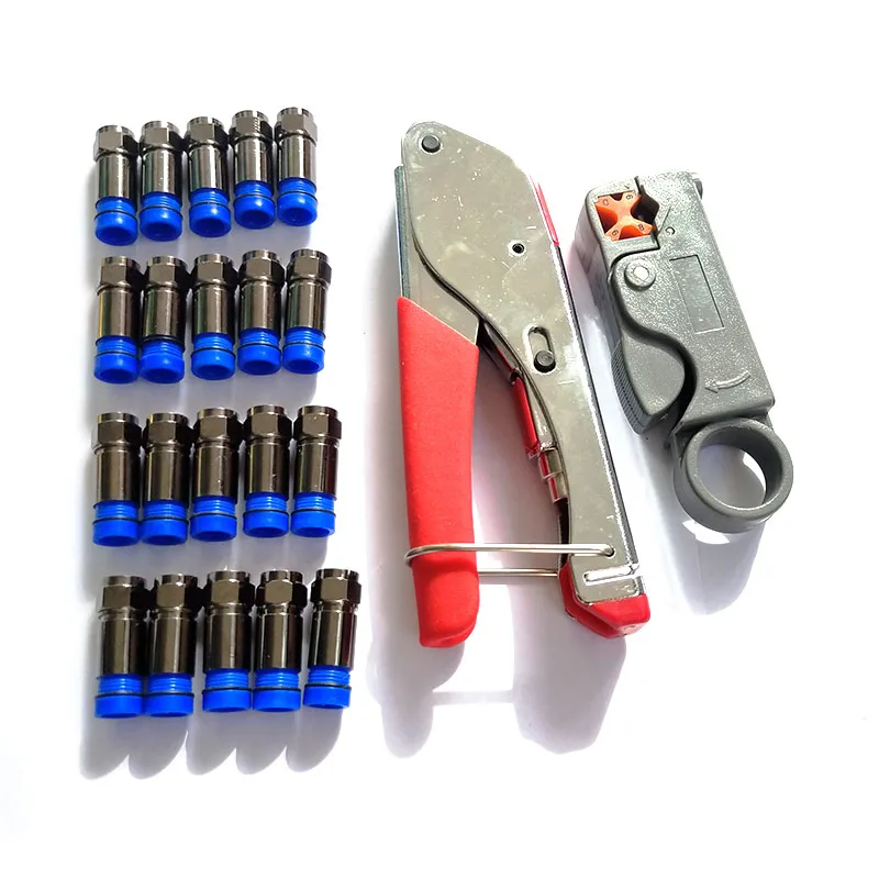 

20 PCS RG6 Compression f Connector with RG59(4C) RG6(5C) connector compression crimping Tool Coax Cable Wire Stripper Kit
