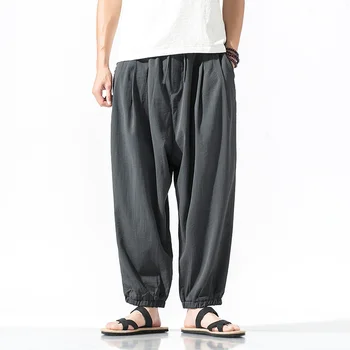 

Summer Man Trousers Chinese Fashion Style Thin Harem Pants Elastic Waist Casual Breathable Solid Color Kung Fu Chinese Bottom