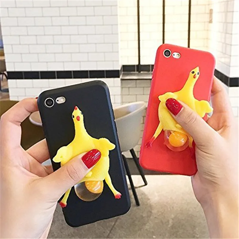 1Pcs For iPhone X Funny Chicken Lay Egg Relax Poke Squishy Phone Case 6 6s 7 8plus Back Cover for XR XSMAX |