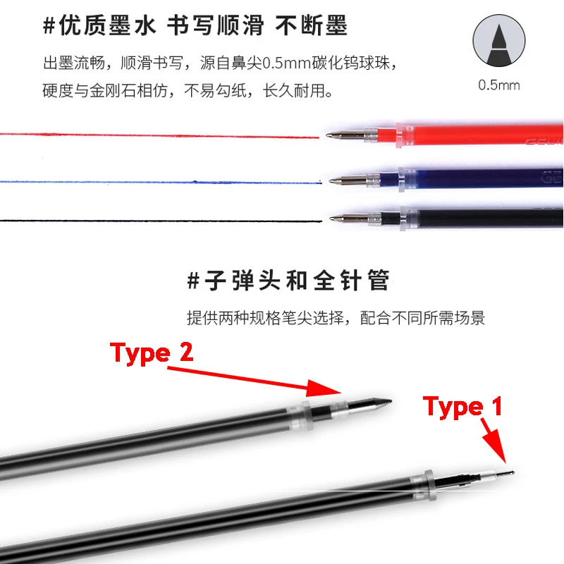 10 шт Тип 2 гелевая ручка заправка подпись в офисе стержни для ручек 0,5 мм красные синие Черные чернила заправка офисные школьные принадлежности
