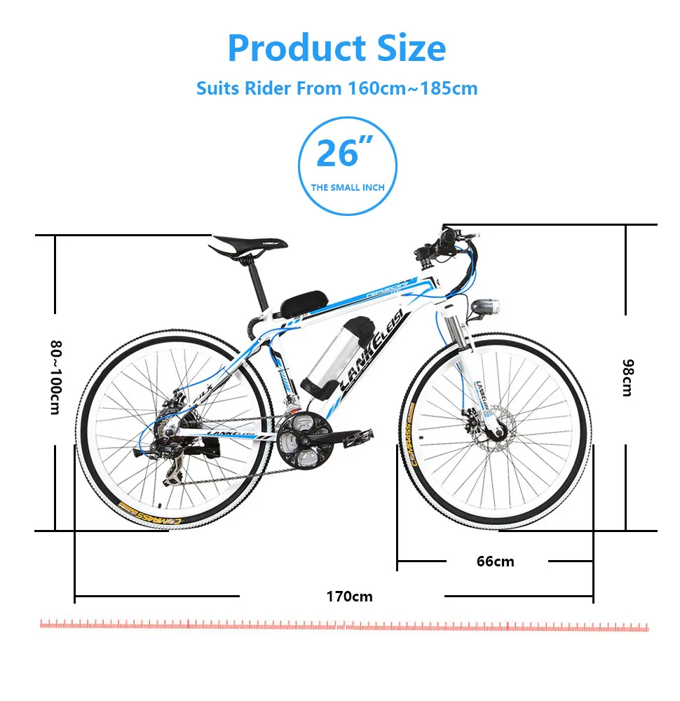 Discount Lankeleisi MX3.8 Mans 21 Speeds Electric Bicycle 240Watt 48V Disc Brakes 2