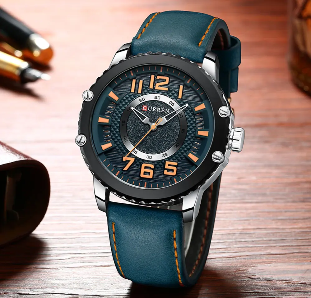  2019 CURREN New Men Watch Fashion Military Sport Waterproof Quartz Wristwatch Creative Dial Design 