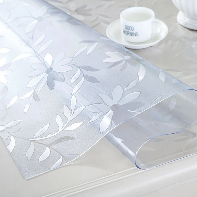 IHAD PVC Waterproof Tablecloth Transparent with Pattern Kitchen Table Cover Oilproof Cloth Soft Glossy Glass Tablecloth 1.0 mm