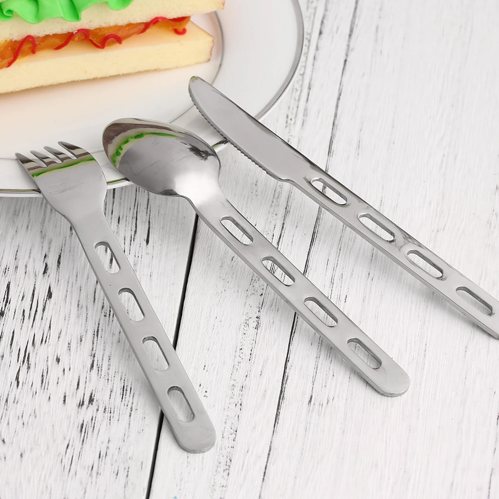 Bolsillo de acero inoxidable Kit cubiertos tenedor cuchara cortador Set vajilla cocina Camping Picnic senderismo viaje cuchillería