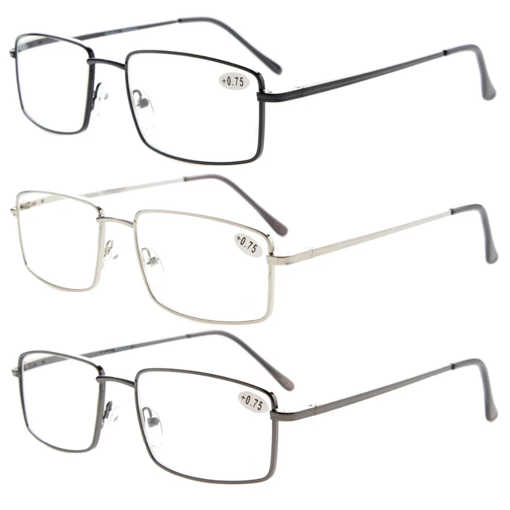 

R15023 Mix 3-pack Readers Rectangular Spring Temple Large Metal Reading Glasses+0.5/0.75/1/1.25/1.5/1.75/2/2.25/2.5/2.75/3/3.5/4