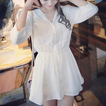 

Women White Shirt Dress Summer Sexy V Neck Mini Dress Fashion Femme Half Sleeve Casual A-line Shirt Dresses Plus Size Vestido