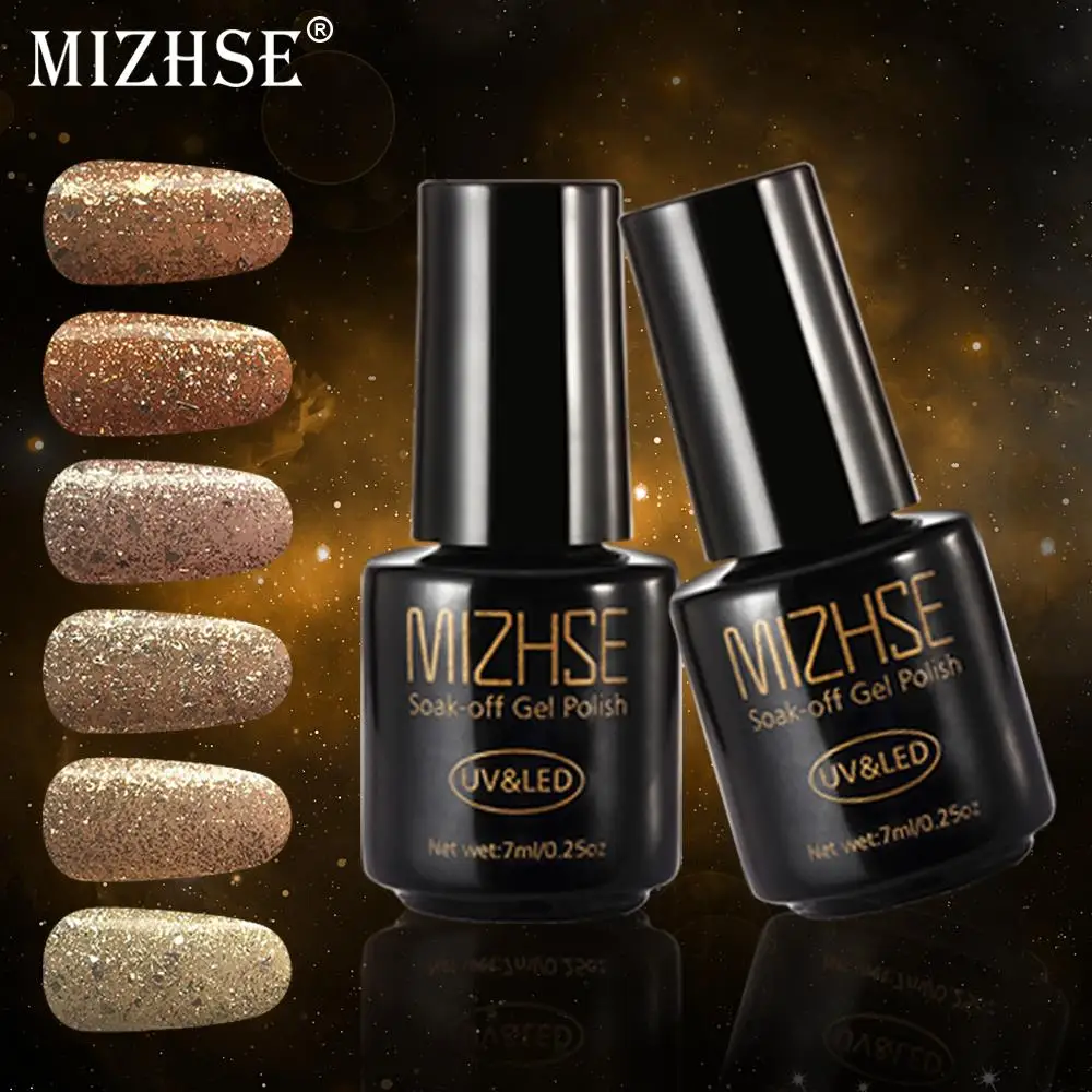 MIZHSE золотые блестки для ногтей набор гель лаков Светодиодный УФ лак Сделай Сам