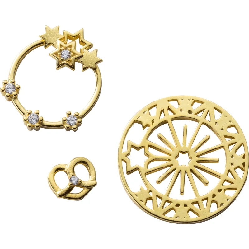 

Asymmetric CZ Star Heart Round 925 Sterling Studs Earrings