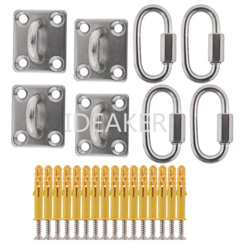 

3PCS 304 Stainless Steel Square Shade Sail Hardware Kit M6 Pad Eyes Quick Link Chain Carabiner self-tapping Screws Sunsail
