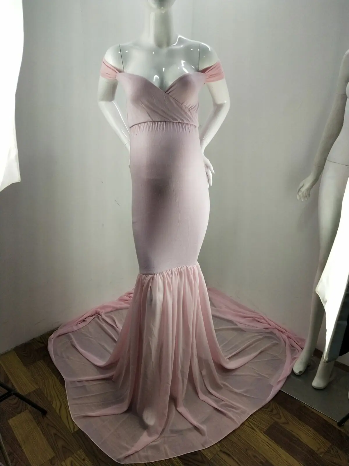 Женское длинное платье макси для беременных с открытыми плечами реквизит для фотосессии Макси платье для фотосессии - Color: Pink