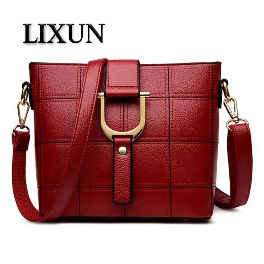 

LIXUN Women Bugundy Plaid Patchwork PU Leather Shoulder Bags Ladies Casual Handbags Crossbody Bags Girls Travel Bag Female Bolsa