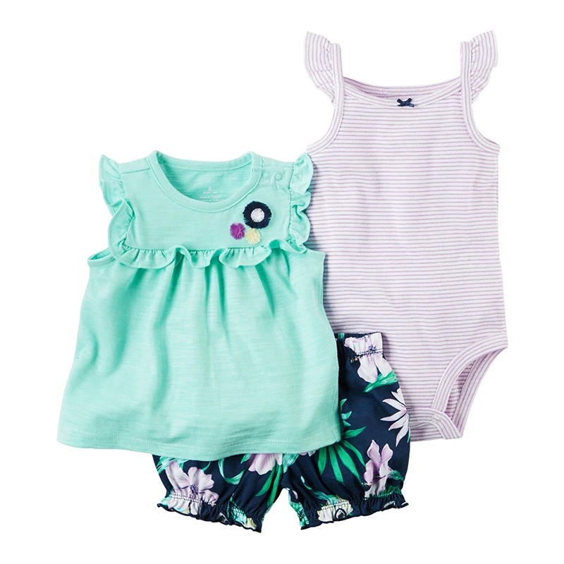Летние детская одежда для малышки короткий рукав Футболка с цветочным рисунком Топы Корректирующие+ боди шорты для женщин розовый новорожденных наряд