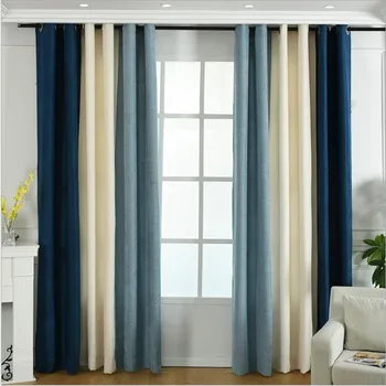 

Blue striped blackout curtains for living room Brown Stitching curtain for bedroom window luxury organza sheer cotton linen