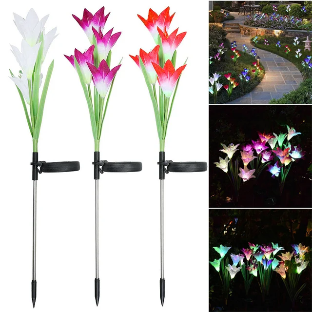 Best Offers Solar Powered Lily Flower Light Color Changing LED Decor Lights for Garden Lawn QJS Shop