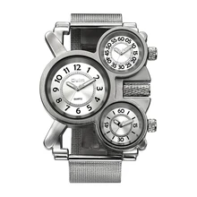 Oulm Mesh Mens Watches Top Brand Luxury Multiple Time Zone Men’s Watch Male Quartz Outdoor Sports Wristwatch reloj hombre