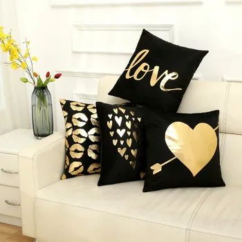 

Black Supersoft Velvet Bronzing Pillow Cover Cushion Cover Home Decor gold stamp Pillow Decorative Throw Pillow LOVE Pillow Case