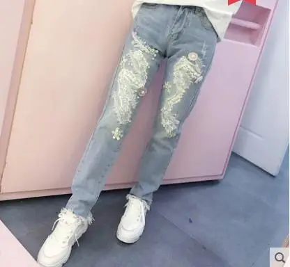 

Princess sweet lolita jeans Spring and summer Korean version students wear high waist slim light-colored casual jeans KKQ074