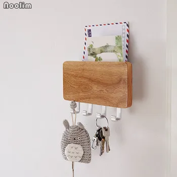 

NOOLIM Aluminum&Wood Wall Hanging Key Hook Creative Door Hook Storage Rack Wall Hanging Living Room Book Envelope Storage Holder