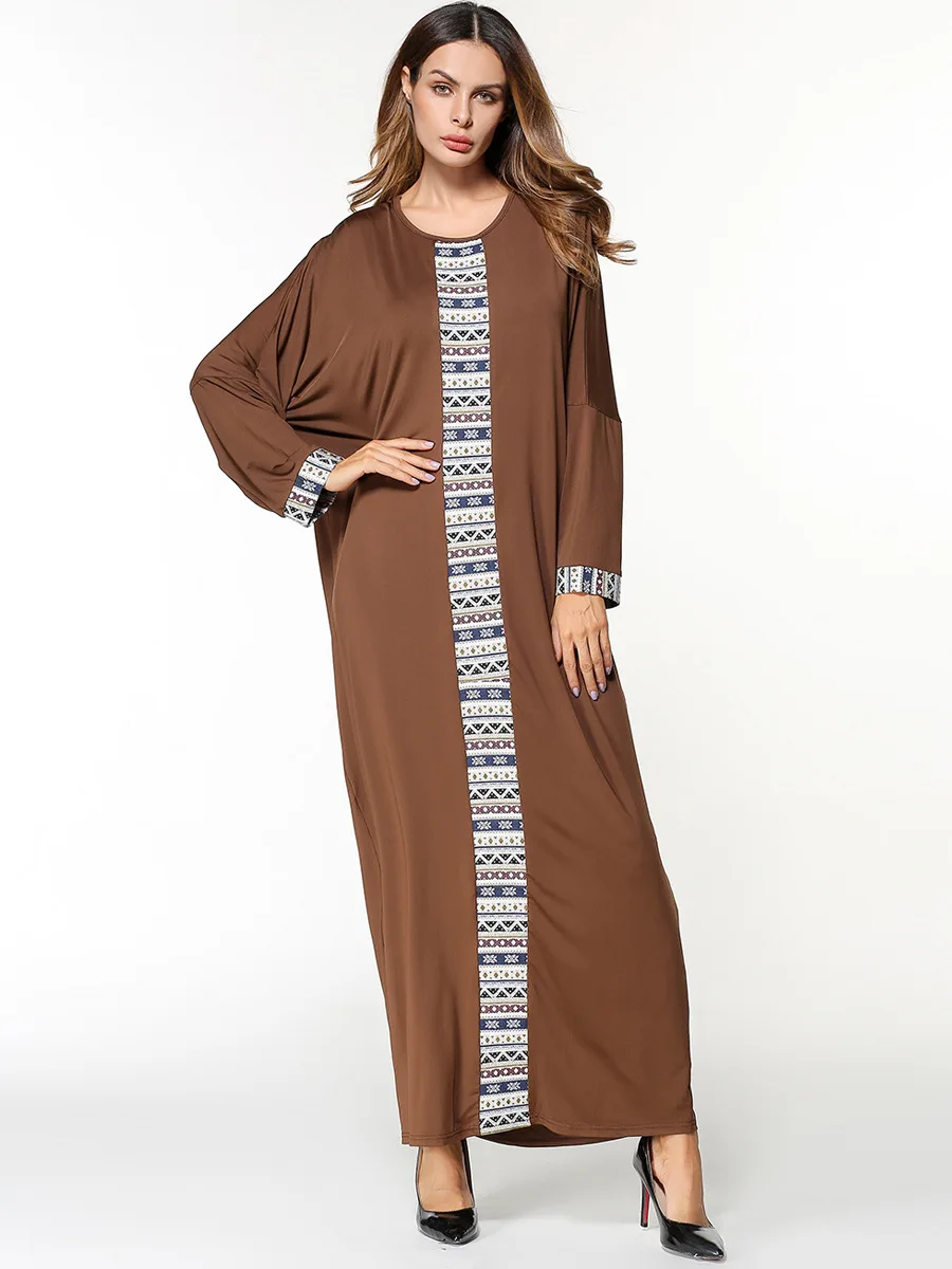 Принт в мусульманском стиле abaya рукав летучая мышь Макси платье Свободный стиль юбка кимоно длинный халат платья Jubah Ближний Восток Арабский исламский молитва одежда