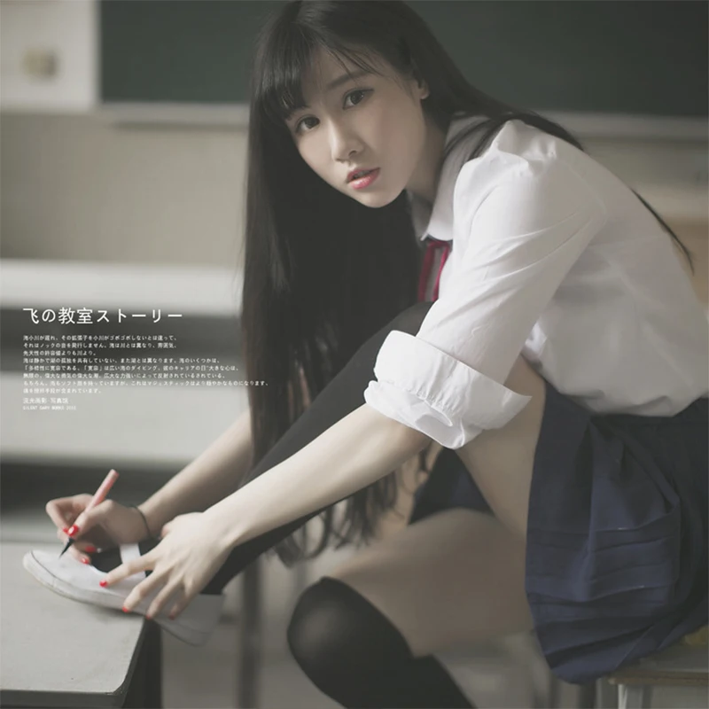 UPHYD Корейская школьная форма Лолита JK школьная форма для девочек костюмы короткая шифоновая рубашка с длинным рукавом и плиссированная юбка костюмы