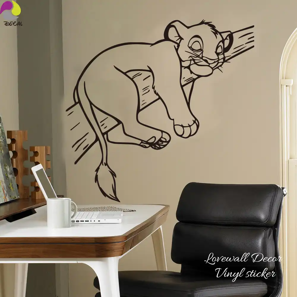 Autocollant Mural En Vinyle Dessin Anime Simba Le Roi Lion Mignon Chat Decoration Pour Chambre D Enfant Aliexpress