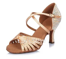 New Sexy Nude Satin Rhinestone Ballroom Latin Dance Shoes Latin Dance Shoes Salsa Dancing Shoes Dance Shoes Free Shipping