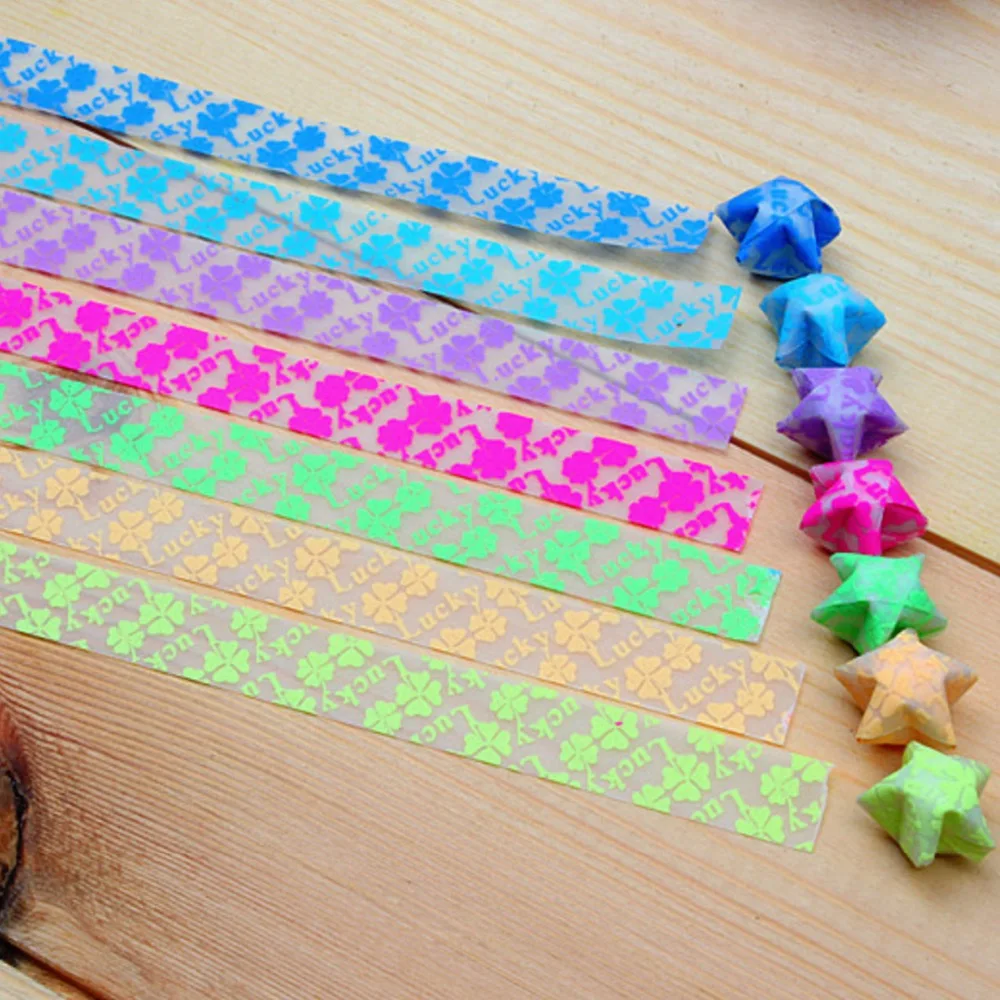 

(210 pieces/lot) MIX color lucky star printing translucent handmade origami paper strips noctilucous effect