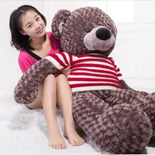 Огромный Прекрасный плюшевый мишка, большой плюшевый кофейный Мишка, игрушка с белой и красной полоской, вязаная кукла, подарок на день рождения, около 150 см