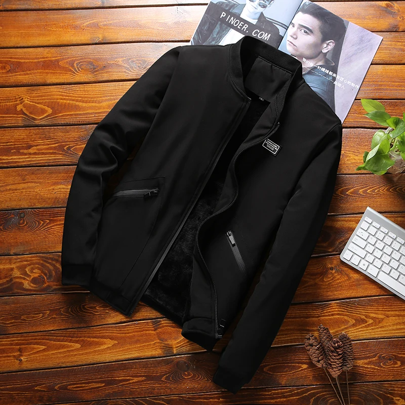 

Solid Color Men's Coat Plus Velvet Large Sizes Men's Jackets Coat Thick Clothes Zippers Pocket Winter Casual Men's Jackets Coat