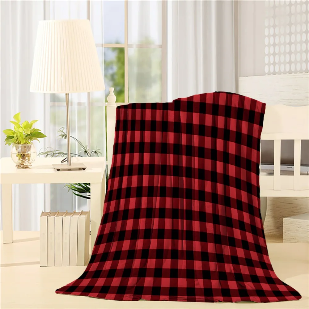 

Rustic Red Black Buffalo Check Plai-d Pattern Flannel Throw Blanket Lightweight Cozy Bed Sofa Blankets Super Soft Fabric