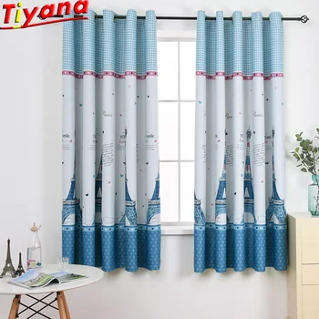 

Stitching Blue Cloth Curtains for Living Room Iron Tower Printed Curtains Tulle for Kid's Room 75% Shading Curtains PC015#30