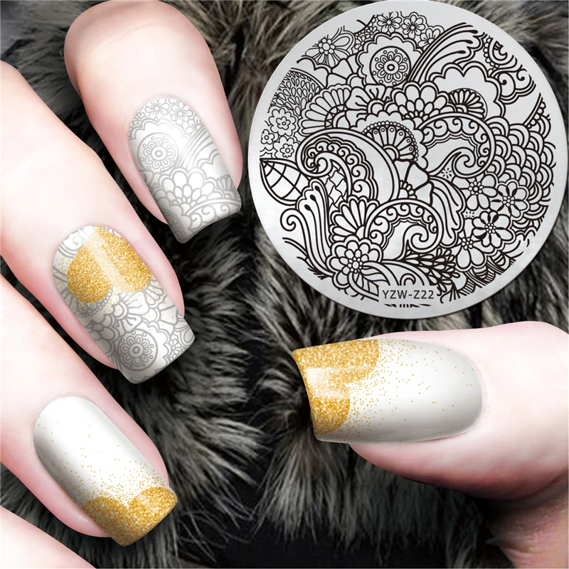 

YZWLE 1pcs Nail Art Stamping Plates 5.5cm Round Fashion Designs Nail Template Stencil DIY Beauty Nail Stamp Tools #YZW-Z22