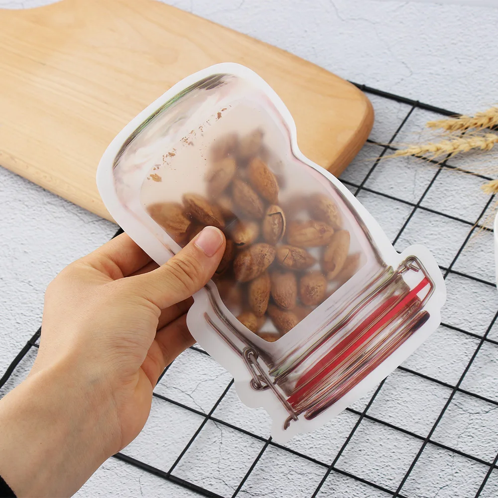 5pcs/set Storage Zipper Food Snack Stand Up Bag Pouches Zip Lock Zipper Bag Food Grade Plastic Storage Bags Smell Proof Clip