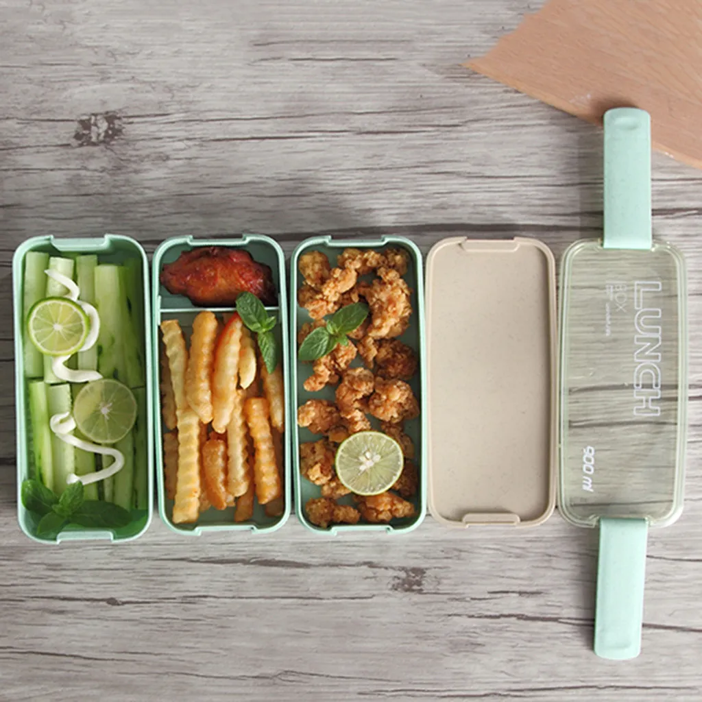 

3-Layer Wheat Straw Lunch Box Portable Plastic Student Microwave Lunch Box With Lid Rectangular Lunch Boxes Food Containers #Z