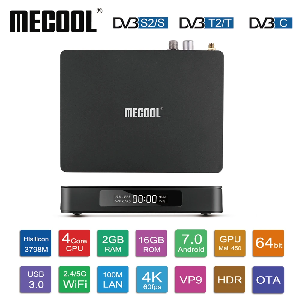 

MECOOL K6 DVB-S2 DVB-T2 DVB-C Android 7.0 TV Box 2G 16G Hisilicon HI3798M 2.4G/5G WiFi USB 3.0 Smart TV Box Media Player