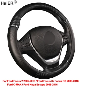 

HuiER Car Steering Wheel Cover For Ford Kuga Escape C-MAX Focus 2 / 3 / RS 2008- 2013 2014 2015 2016 Braid on the Steering Wheel