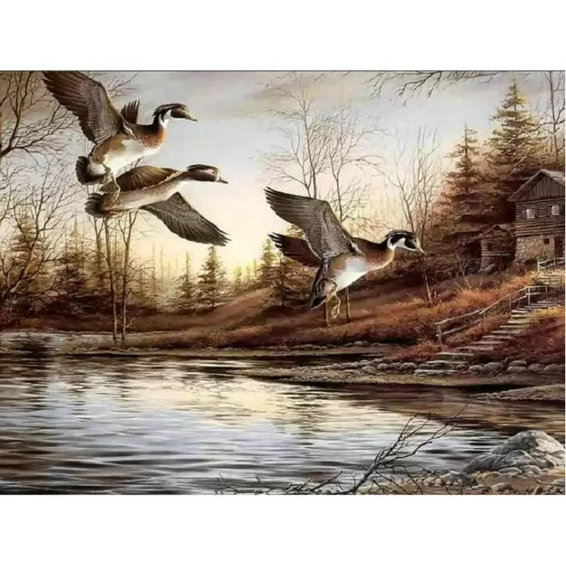 

2018 NEW 3D Diamond Painting Cross Stitch scenery Crystal Needlework Diamond Embroidery wild duck Full Diamond mosaic Decor
