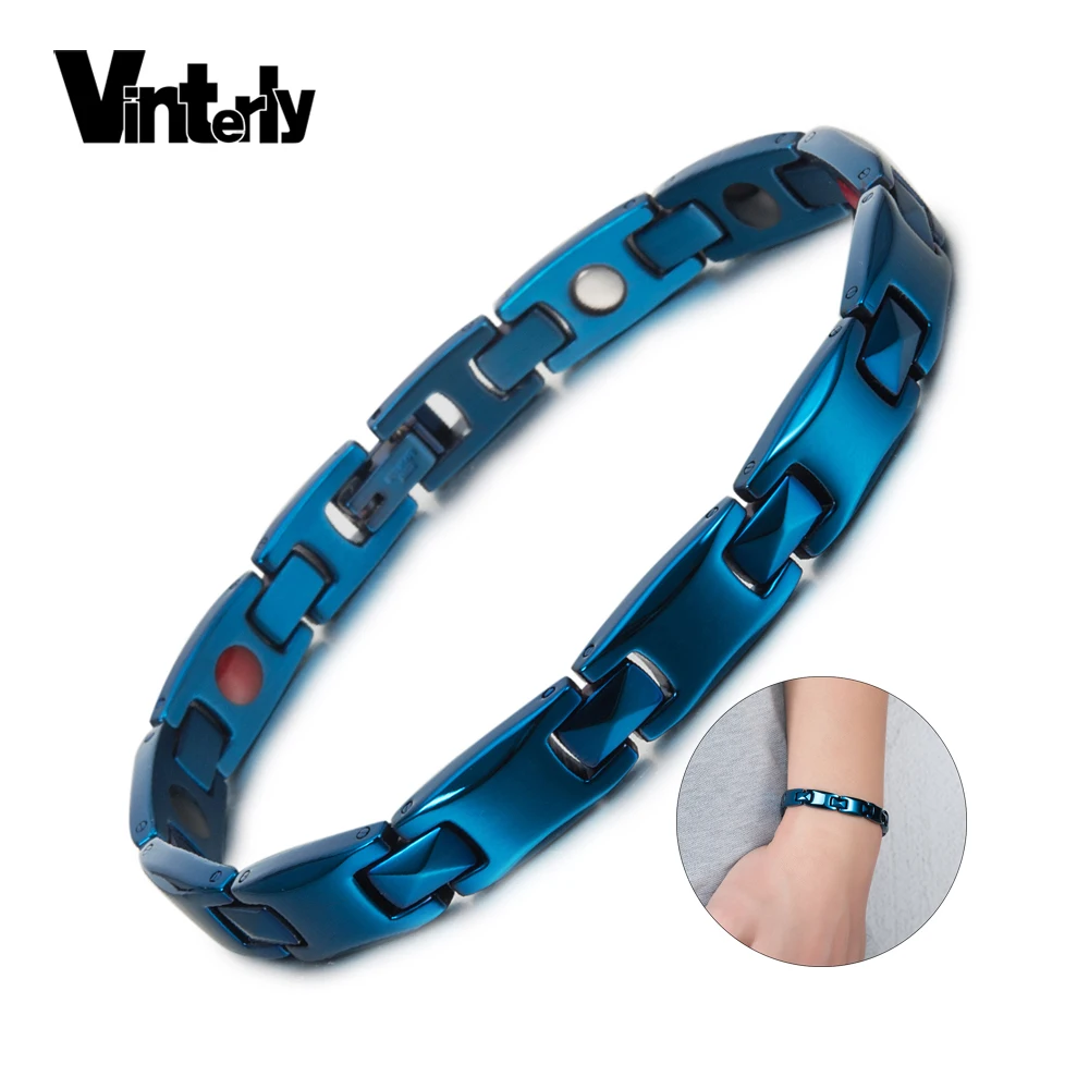 Магнитный браслет Vinterly Blue мужской из нержавеющей стали с голограммой|Цепочки и