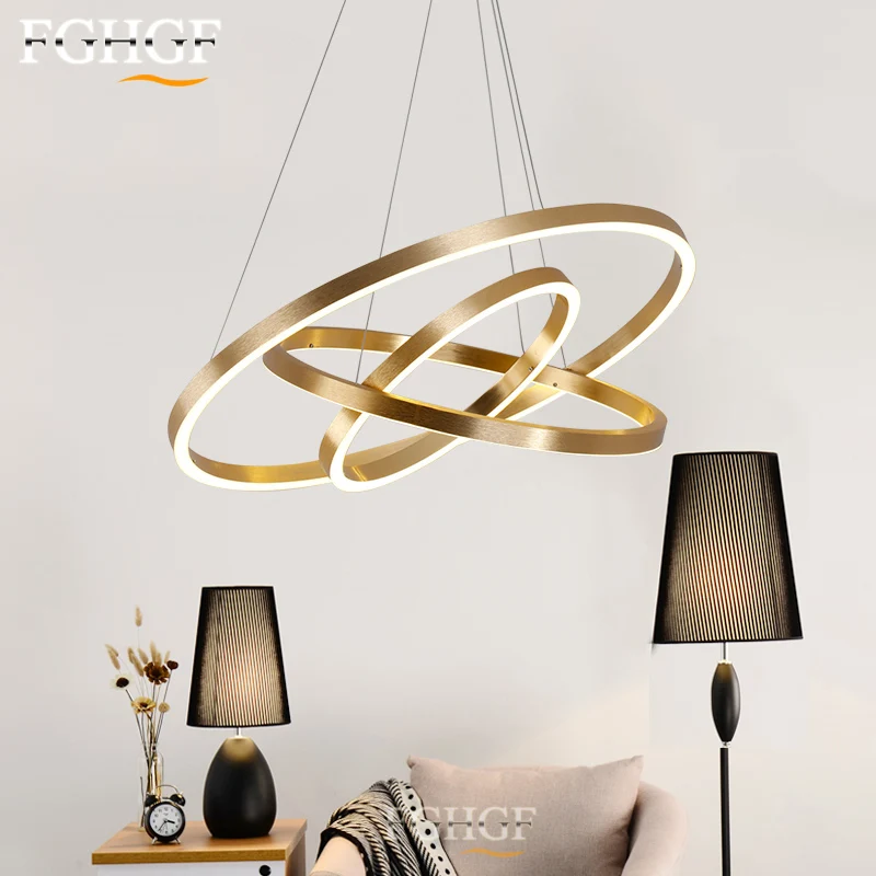 

3 Ring LED Chandelier Light Golden Ring Circle Lighting Fixtures Lamp For Dining Living Room Restaurant Lustres de Cristal