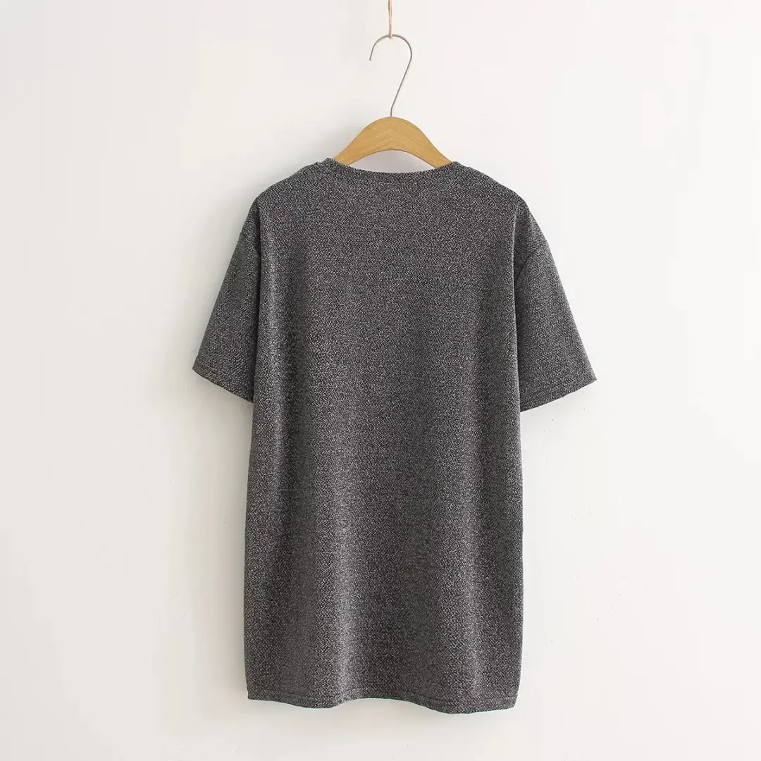 2017 nuevo verano y el viento son del todo-fósforo capa de flocado impresión de la letra de plata recta de manga corta T-shirt chica