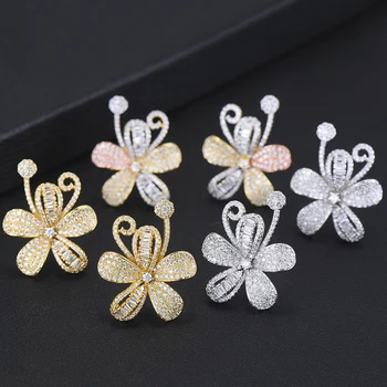 

missvikki 34*26mm Romantic Sweet Flower Blooming Stud Earrings for Noble Luxury Women Ladies Fashion Accessories High Quality
