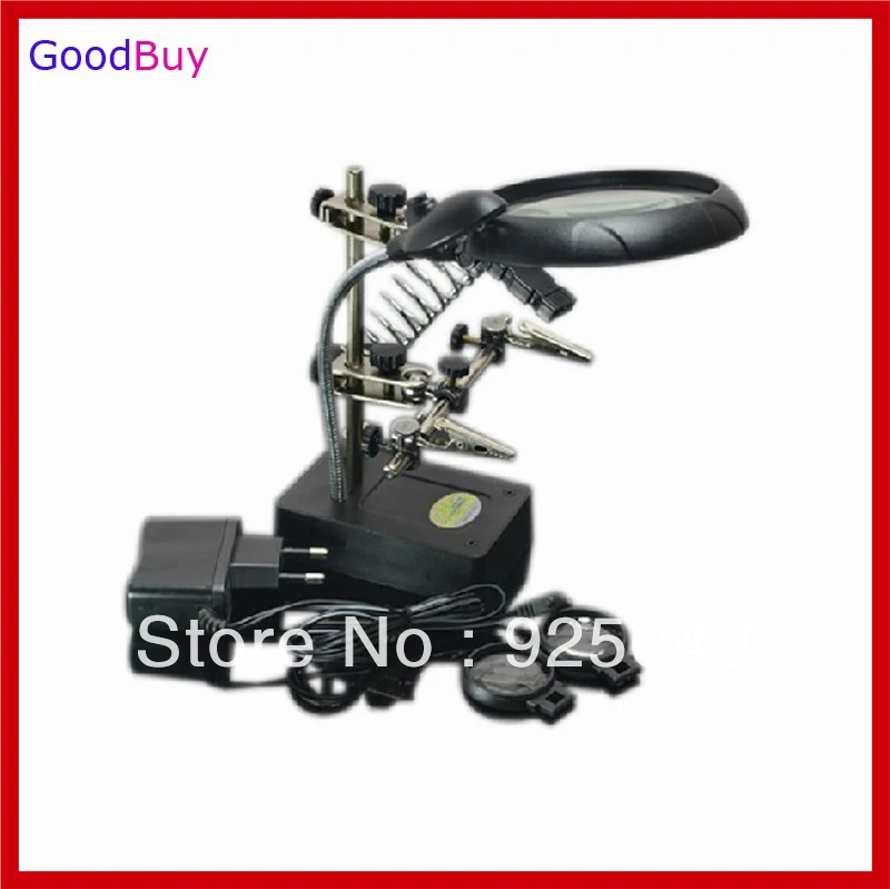 Free ship 220v AC/DC 5 LED interchangeable Help Hand Clip clamp Magnify Solder jewelry Stand Lens auxiliary clip magnifier stand |